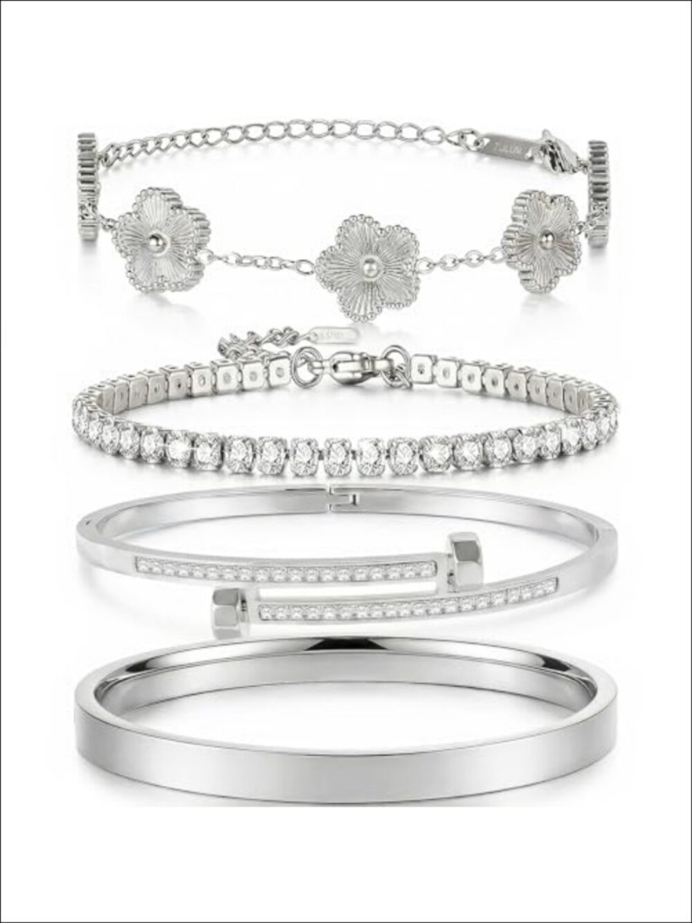 18K Gold Plated Stainless Steel Bracelet Stack Set 4pc Women